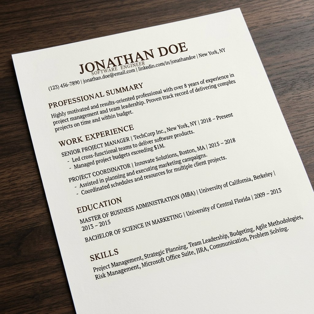 Example CV mockup